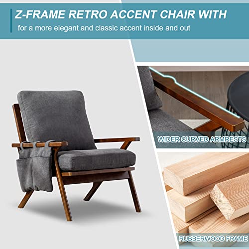 Samery 2Pc Mid Century Modern Accent Arm Chair Set Of 2, Retro Upholstered Lounge Chair, Fabric Tufted Back Single Reading Armchair Club Chair With Wood Frame For Living Room/Bedroom (Grey- 2Pc) #TOP7