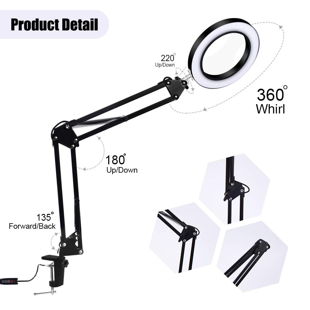 Powiększające 5X elastyczne biurko duże USB LED szkło powiększające 3 kolory podświetlana lampa lupa lupa czytanie/przeróbka/lutowanie lampa biurkowa Made in China