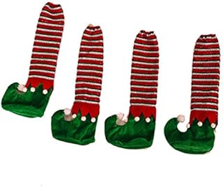 Eighty Christmas - Coprigambe per sedie e sedie, 4 pezzi, coprigambe da tavolo con elfo di Natale