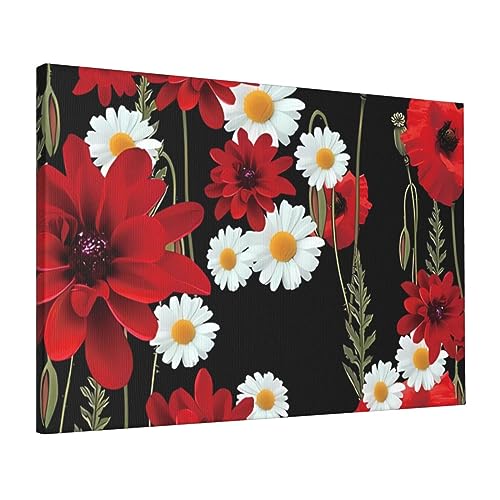 Toile murale fleur rouge décoration salon et chambre moderne 40x61