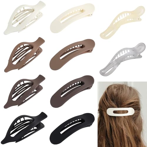 10 Pack French Flat Hair Clips for Women – Large Matte Flat Claw Clips, No-Slip Hair Clips for Thick & Thin Hair, Strong Hold Styling Barrettes, French Flat Hair Accessories
