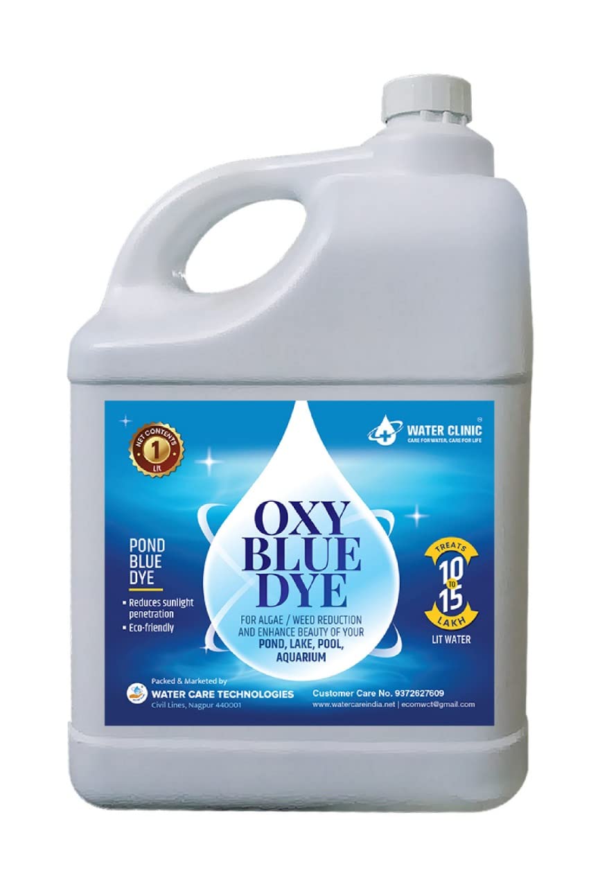 WATER CLINIC: CARE FOR WATER CARE FOR LIFE OXY Pond Blue Dye for Algae & Weed Removal | Enhance Beauty of Pond, Lake, Pool, Aquarium|Pleasant Blue Shade|Algae Control / 1L Can Treat Upto 10 Lakh Ltrs