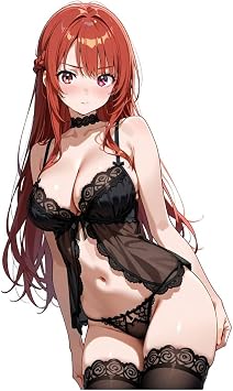 Sexy Pajamas Girl Anime Car Sticker Black Lace Red Long Hair Creative Sticker for Bumper and Trunk 5.1 A,5.1