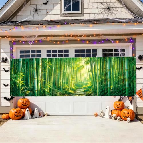 Image of Bamboo Forest Banner 118x35.4 Inch Green Nature Backdrop, Zen Bamboo Photography Background Party Decoration Wall Hanging for Festival Celebration, Fence Wall Porch Indoor Outdoor