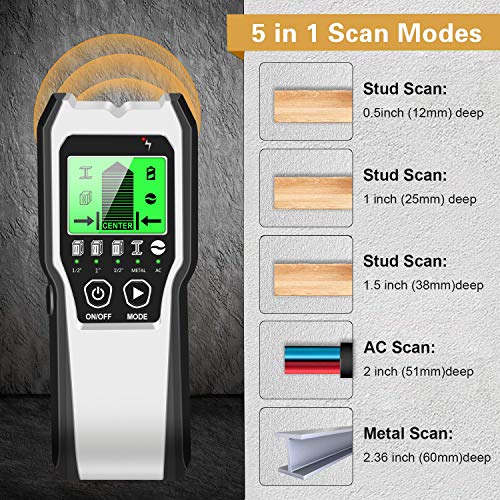 Stud Finder Wall Scanner 5 In 1 Upgraded Electronic Wall Scanner With Battery For Wood Metal And Ac Wire Detection,Hd Lcd Display And Audio Alarm(Silver) #TOP2