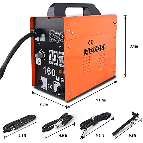 Etosha Mig Welder 160A Portable Welding Machine, Flux Core Wire Gasless Automatic Wire Feeding Welders, 110V Ac Wire Feed Welder With Welding Gun, Grounding Clamp, Input Power Adapter Cable And Brush #TOP4