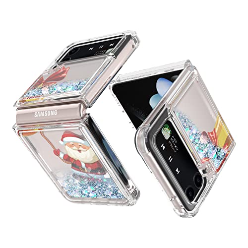 Encases For Samsung Galaxy Z Flip 4 Case Glitter Liquid,Galaxy Z Flip 4 Case Bling Quicksand Sparkle Santa Claus With Bell Shockproof Protective Bumper Case For Samsung Z Flip 4 5G #TOP3