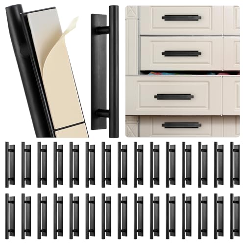 30 Pcs Self-Stick Cabinet Drawer Handles Pulls, Stick Drawer Pulls, Plastic Adhesive Door Handles Pulls Peel/Stick Cabinet Handles Push Pull Helper for Kitchen Cabinet Sliding Door Furniture(Black) by Tobeelec - Used condition - US$15.98