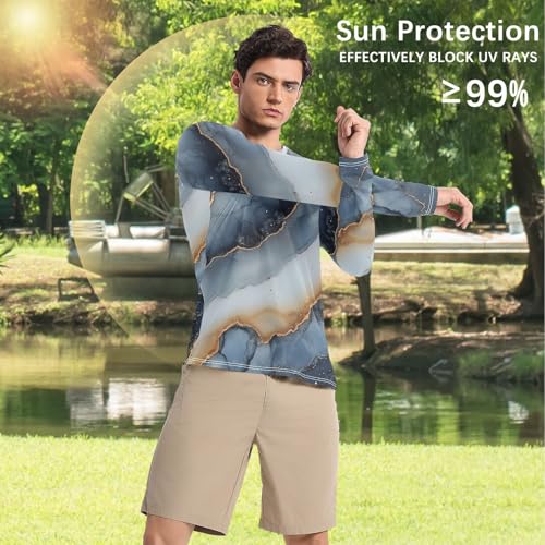 Marble Navy Blue Beige UPF 50+ Long Sleeve Sun Shirt Comfortable Comfort Men's Sun Shirt Long Sleeve Water Fishing4