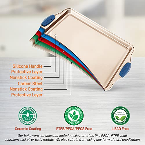 Buy 3Piece Nonstick Bakeware Set PFOA, PFOS, PTFEFree Carbon Steel