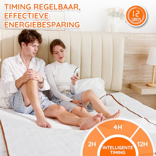 Mia&Coco Heizdecke mit Abschaltautomatik, 160 x 130 cm, Wärmeunterbett mit 12-Stunden-Timer und 3 Wärmestufen, LED-Anzeige, Überhitzungsschutz, Wärmedecke für Gängigen Matratzen,Maschinenwaschbar