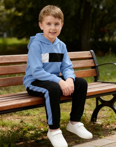 Image of KIDLAGA Toddler Boy Clothes Long Sleeve Hoodie Sweatsuits Tops and Pants Boys Fall Winter Color Block Outfits Set 5-12 Years