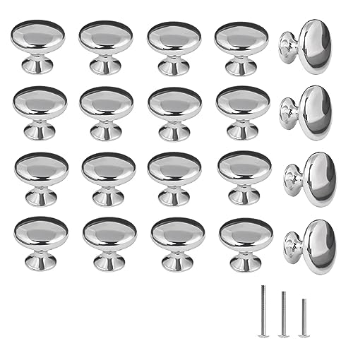 OctinPris 20x Polished Chrome Cabinet Hardware Round Mushroom Knob Drawer Handles 30mm/1.18 for Kitchen Cupboard Furniture Chest Door Dresser Bathroom (Silver)