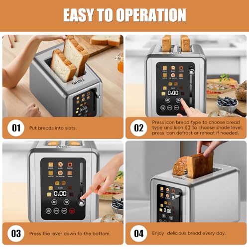 WHALL® Touch Screen Toaster 2 Slice, Stainless Steel Digital Timer Toaster, 6 Bread Types & 6 Shade Settings, Smart Extra Wide Slots Toasters With Bagel, Cancel, Defrost Functions by whall - Image 8