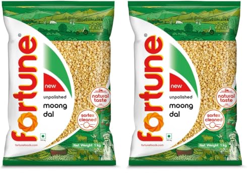 Image of Fortune Moong Dal, 1 kg, Unpolished and Sortex cleaned (Pack of 2)