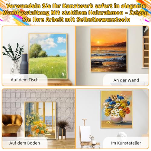 4er Set Leinwand 45x60 cm mit Kiefer-Tiefenrahmen – 400 g/qm Baumwolle-Leinen-Mischung, dreifach grundiert, fertig zum Aufhängen inkl. Befestigungsmaterial
