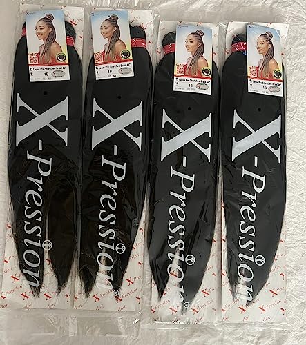 X-PRESSION COLOUR 1B, 4 PACKS XPRESSION 46 INCH PRE STRETCHED/PRE PULLED XPRESSION LAGOS BRAIDS XPRESSION 46” COLOUR 1B (Natural Black )