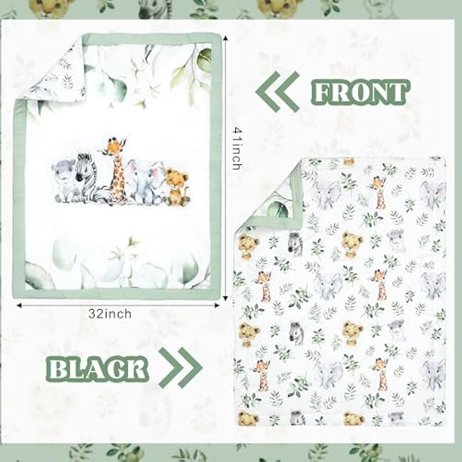 3 Pcs Baby Crib Bedding Set Safari Animals Dinosaurs Bear Woodland Animals Jungle Crib Set Includes Quilt, Fitted Sheet, Skirt for Baby Boy Girl(Light Blue,Safari)