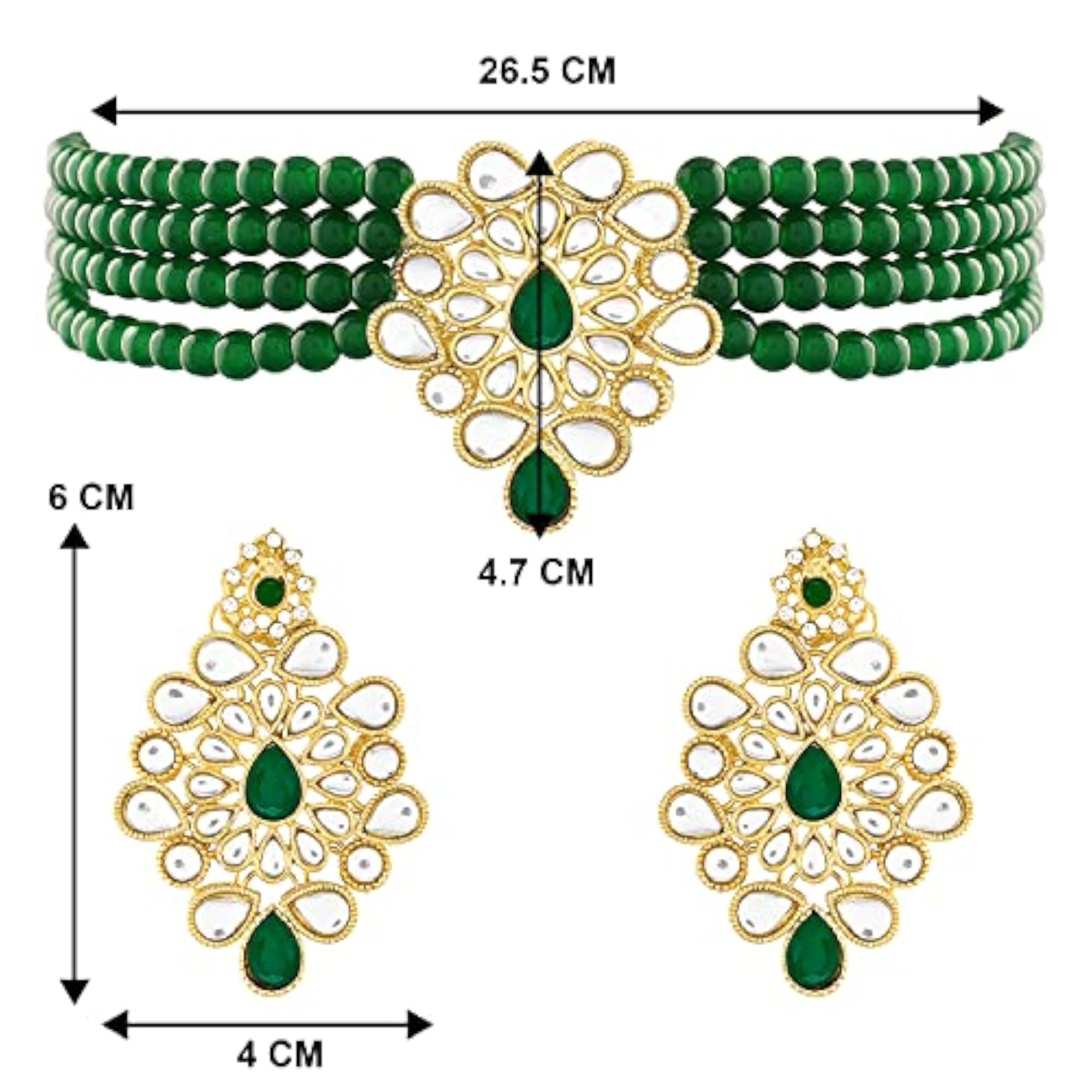 Plated Kundan Studded Choker Necklace & Dangle Earrings Set