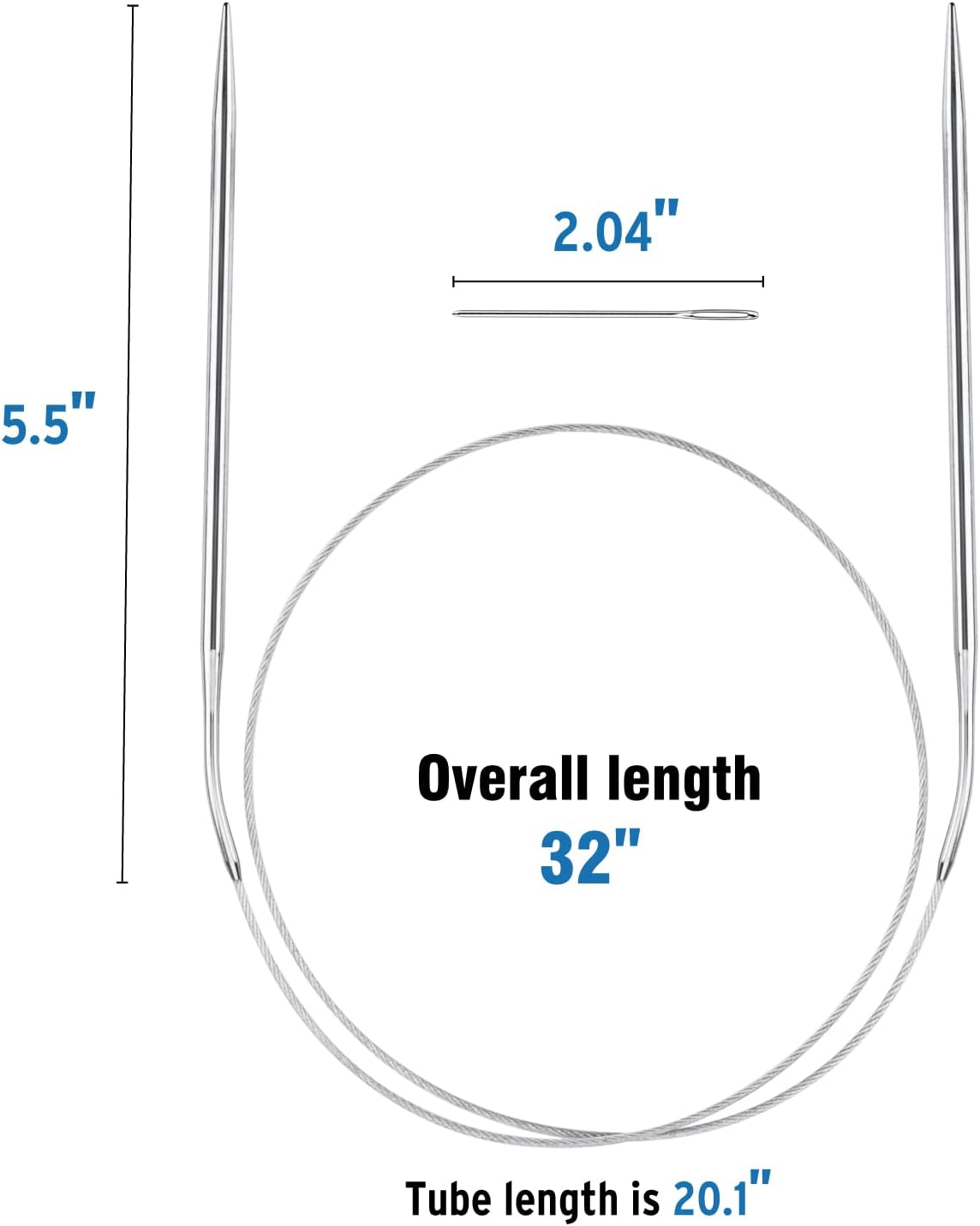 Circular Knitting Needles Set, Stainless Steel Round Knitting Needles 32 Inch, 11 Pack Sizes 1.5-5mm Beginners Metal Knitting Needles with Magic Loop for Sweaters, Socks, Blanket and Scarves
