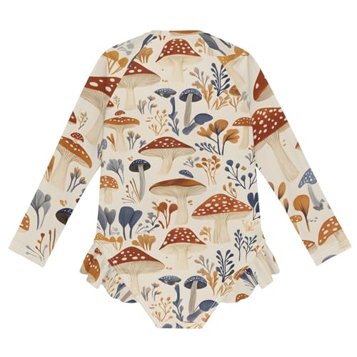 Girls One Piece Swimsuits Long Sleeve Swimsuit Zipper Bathing Suits Red Mushroom Autumn2