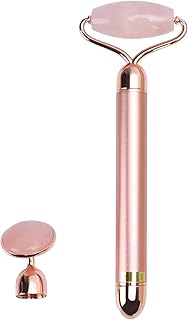 بكرة اهتزازية للوجه - بكرة اليشم 2 في 1 من الكوارتز الوردي مع حجر عين إضافي، أداة كهربائية محمولة للعناية بالبشرة لشد الوجه، ومقاومة التجاعيد، ومكافحة الشيخوخة، واهتزاز عالي التردد لبشرة شبابية