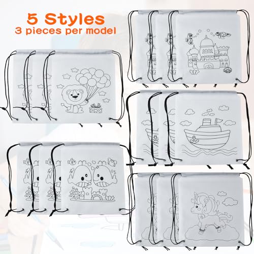 Rucksack zum Bemalen für Kinder,stoffbeutel zum ausmalen für kinder,15 Stück Stoffbeutel zum Bemalen für Kinders Set,DIY Taschen Bemalens mit 12 Graffiti Stift Geschenk Kinders auf Festen Geburtstagen