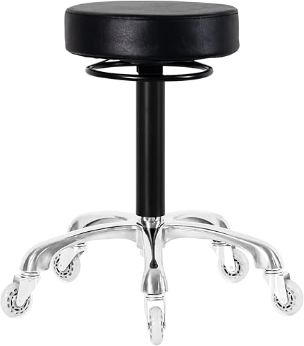 Silla redonda giratoria con ruedas, acolchado grueso y resistente, taburete ajustable con ruedas para médico (negro)