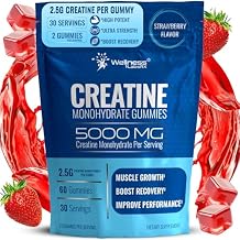 Creatine Gummies 5000mg, 30 Servings Creatine Monohydrate Gummies - Third-Party Tested Creatine for Women, Strawberry Flavor Creatine for Men, Muscle Growth, Strength, and Recovery - Pack of 1