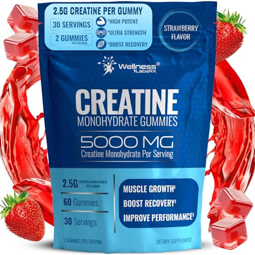Creatine Gummies 5000mg, 30 Servings Creatine Monohydrate Gummies - Third-Party Tested Creatine for Women, Strawberry Flavor Creatine for Men, Muscle Growth, Strength, and Recovery - Pack of 1