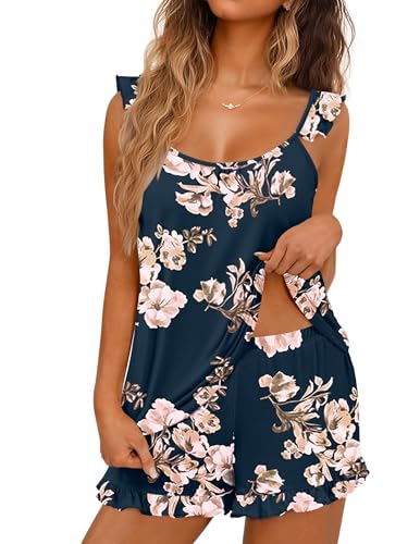 Image of Ekouaer Pajama for Women Set 2 Piece Ruffle Cami Top and Shorts Pjs
