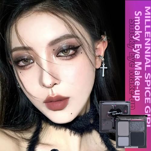 Smokey Eye Shadows Palette, Black Eyeshadow Matte Shimmer Eye Shadow Pallets For Women, 4 Colours Smooth Texture Cold Tone Eyeshadow Palette Smoky Punk Style Eye Shadows - Image 6