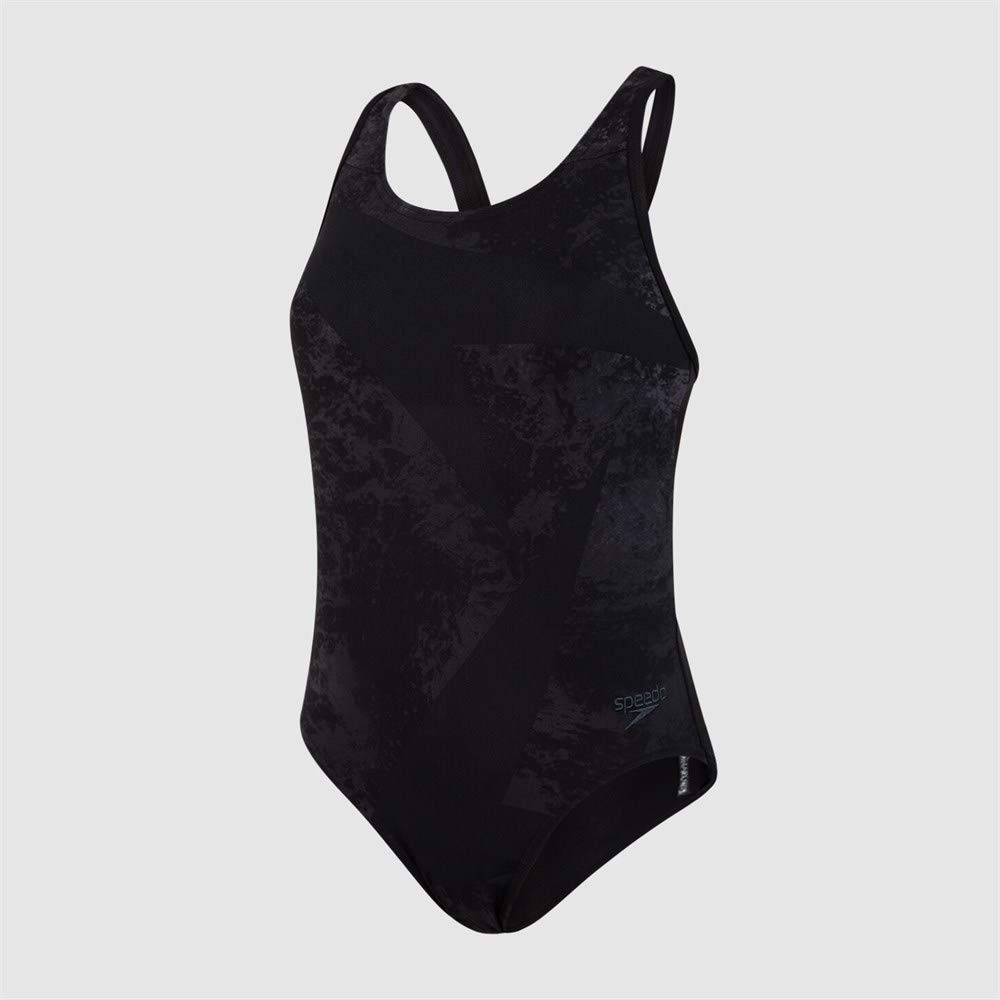 Speedo Women's Boomstar Placement Flyback Swimsuit 12 Black/Oxid Grey