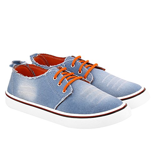 Image of Chevit Men's Blue Denim Orange Casual Shoes -9 Uk
