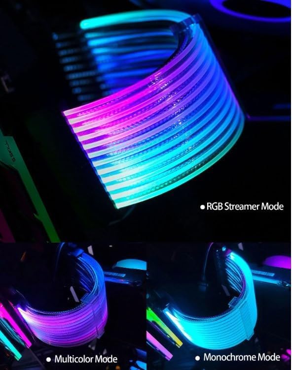 2 Pièces | Câble Extension Alimentation Néon ARGB pour Carte Mère ATX 24 Broches + Double Câble GPU à 8 Broches