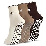 Utensilsto 3 Paare Pilates socken 3 Farben Rüschenherz-Stickerei Yoga Socken für Pilates Tanz Barre Ballett Trampolin