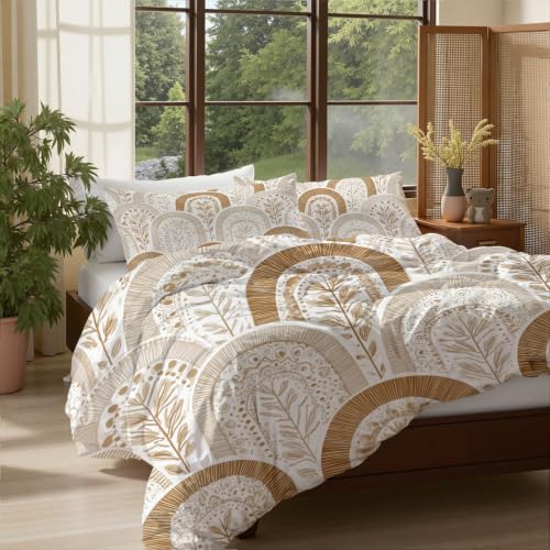 Housse de couette 220x240 beige parure de lit reversible en microfibre