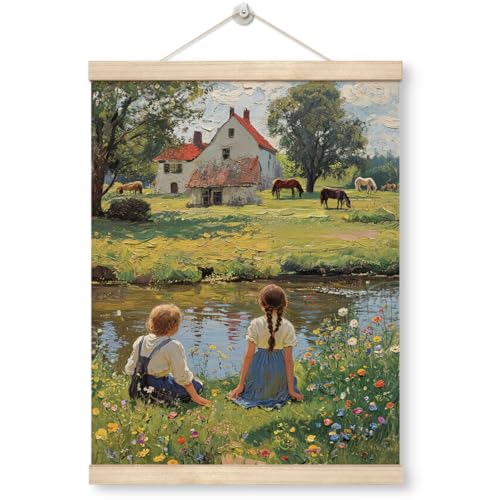 WDSXWH Vintage Country Cottage Wall Art Decor, Impressionist Countryside Landscape