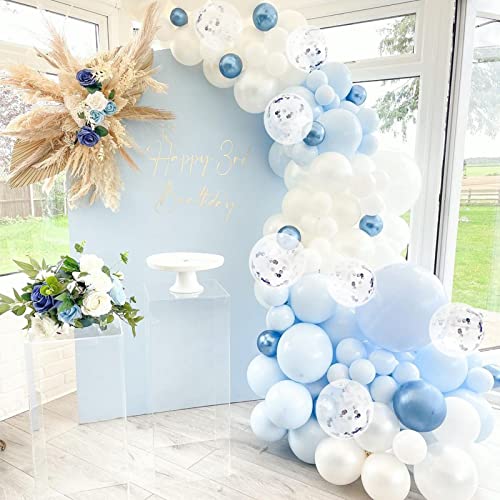Blue Balloon Garland Arch Kit, Metallic Blue White And Silver Confetti Latex Balloons For Baby Shower Birthday Wedding Graduation Anniversary Frozen Winter Wonderland Party Background Decorations #TOP3