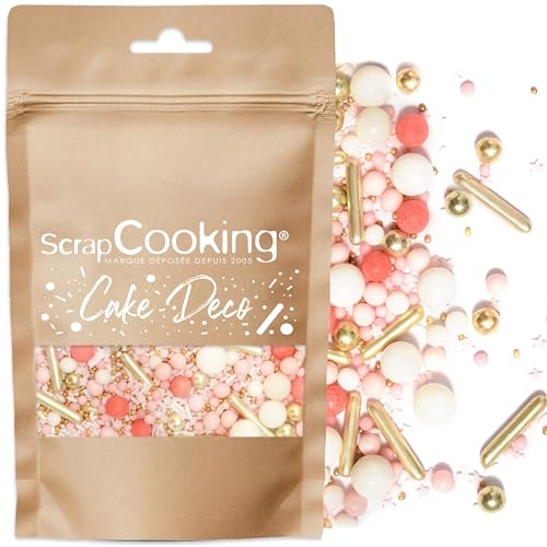 ScrapCooking - Décors Sucrés Rods Rose & Or 70g - Sprinkles Pâtisserie Roses & Dorés Comestibles - Perles en Sucre Décoration Desserts, Gâteaux, Biscuits,...