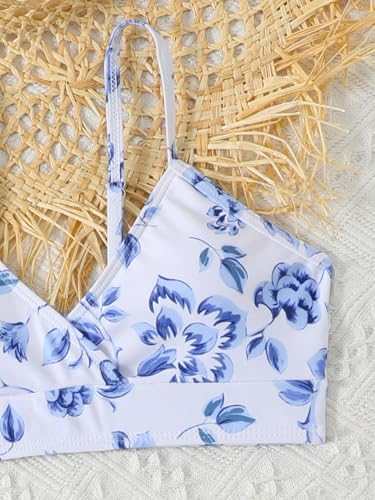 Image of Girl's 3 Piece Sets Floral Print Bikini Swimsuit High Waisted Bathing Suits with Beach Skirt Coverups