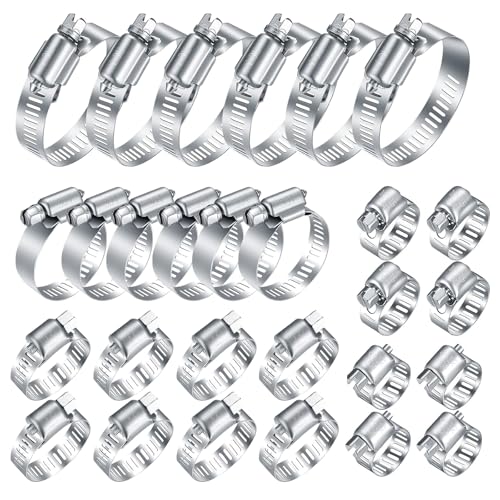 40 Pcs Hose Clamps Stainless Steel, 6-51mm Adjustable Worm Gear Pipe Clamps, Fuel Line Hose Clips Heavy Duty for Plumbing, Dishwasher, Automotive, Washing Machine, Mechanical