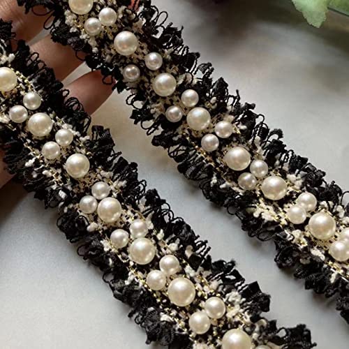 1 Yard Black Vintage 3Cm Pearl Beaded Embroidered Lace Trim Ribbon Fabric Handmade Diy Costume Dress Sewing Supplies Craft #TOP4