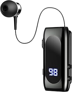 سماعات بلوتوث قابلة للسحب من ميكنج تيك، لاسلكية بمشبك للياقة وشاشة عرض البطارية وإمكانية شحن سريع، سماعة داخل الأذن بدون استخدام اليدين v5.2 مع ميكروفون للموبايل (أسود)،