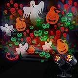 Toodour Halloween Projector Lights Outdoor, Double Head Dynamic Halloween Lights Projector with Timer, Waterproof Ghost Skeleton Devil Pumpkin Light for Home Window Wall Decor