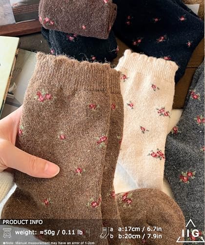 Image of IIG 5 Pairs Women's Vintage Style Thick Wool Warm Winter Crew Socks