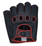 Riparo Mens Genuine Leather Reverse Stitched Half-Finger Driving Motorcycle Gloves (X-Large, Black/R