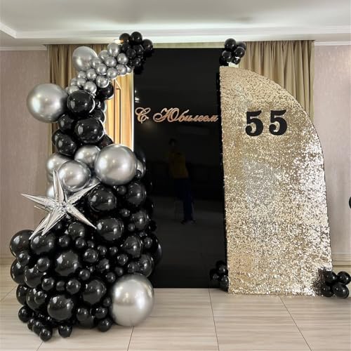 Image of Black and Silver Balloon Garland Arch Kit with 3pcs Star Balloons, Silver and Black Balloon Confetti Latex Balloons for Birthday Wedding Graduation Baby Shower Disco Anniversary Party Decorations