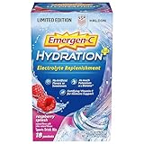 Emergen-C Hydration+ Sports Electrolyte Replacement Sports Drink Mix Powder with Vitamin C, Raspberry Splash...