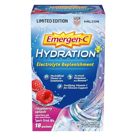 Emergen-C Hydration+ Sports Drink Mix With Vitamin C ( Raspberry Flavor), Electrolyte Replenishment, 18 Count(Pack of 1)